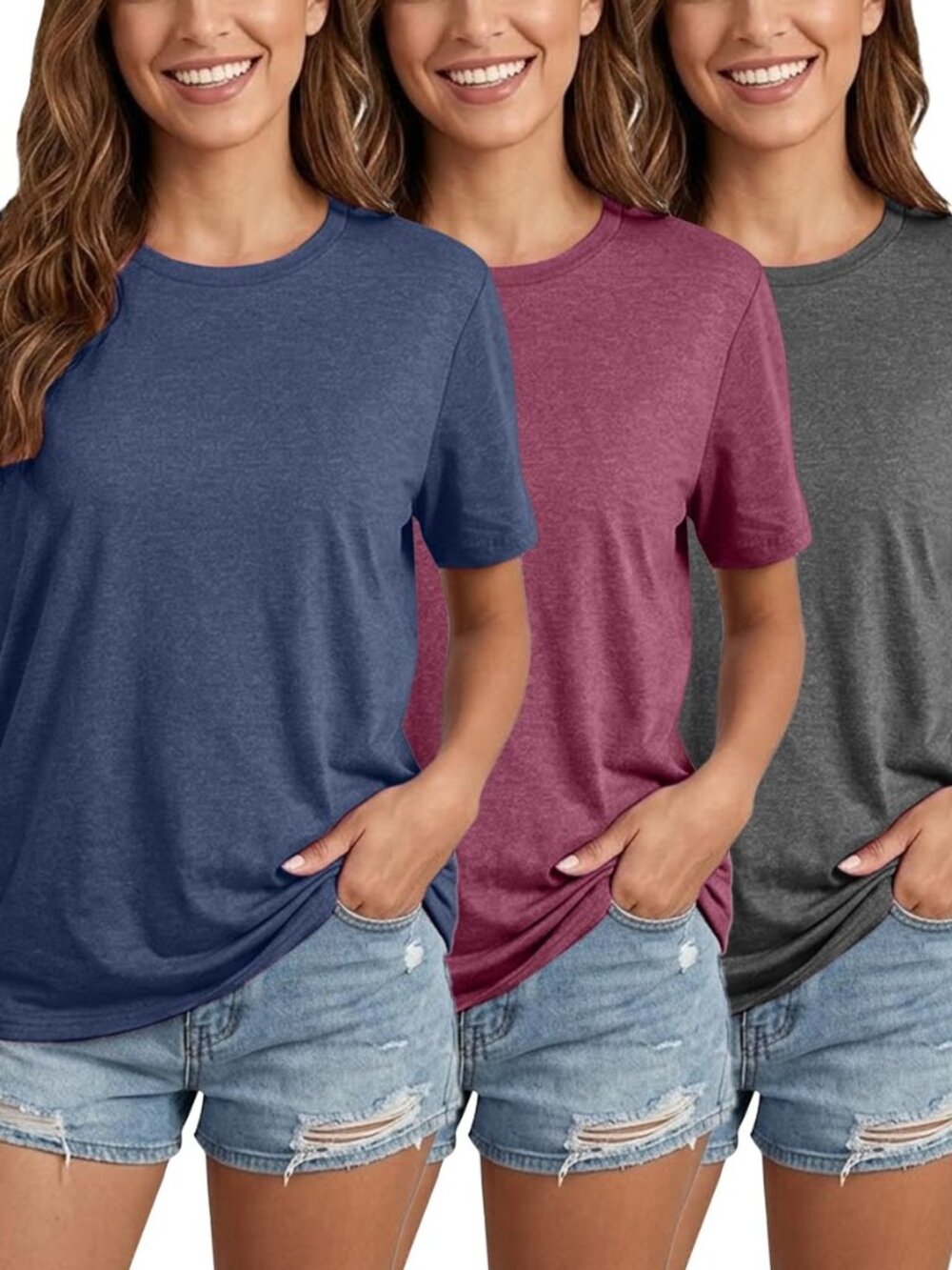 Womens 3 Pack Basic T Shirts Summer Tops 2026 Short Sleeve Tees Comfy Casual